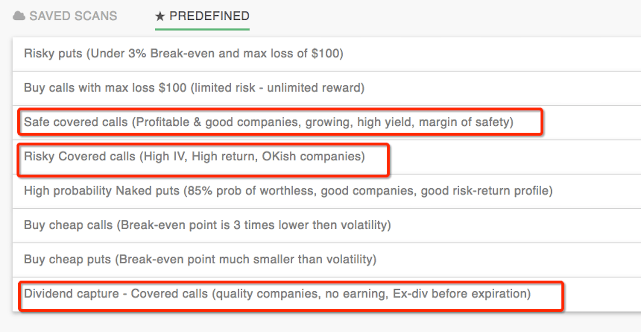 Pre Defined Covered Calls
