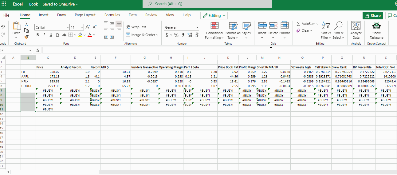 Stock Options Excel plugin