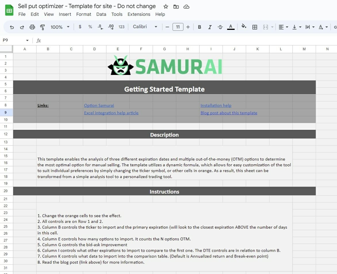 Sell put Optimizer homepage
